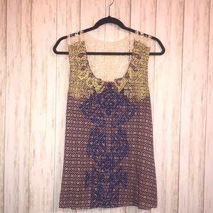 Skies are Blue Crochet Back Printed Top
